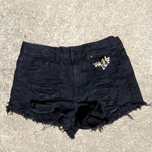 Black, distressed, high rise, vintage, festival shorts. American Eagle. Sz. 4